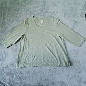 Chicos 3/4 Sleeve TShirt Womens Size 3 XL PETITE Green Cotton Slub V-Neck